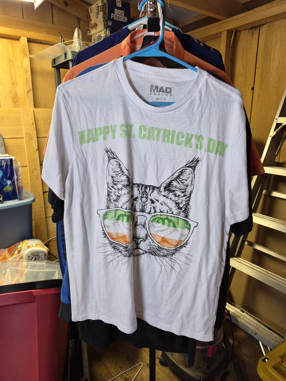 MAD Engine White "Happy St. Catrick's Day" Cat Graphic Tee - Bin 46